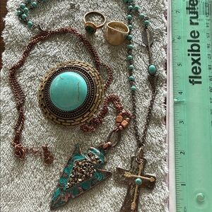 Faux Turquoise and Bronze Jewelry Set